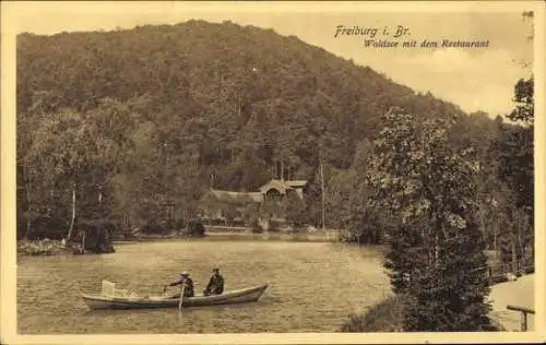 Ak Freiburg im Breisgau, Waldsee, Restaurant, Boot