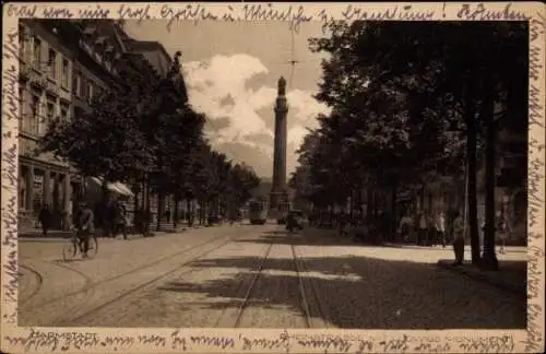 Ak Darmstadt in Hessen, Rheinstraße, Ludwigs-Monument