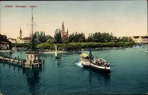 Ak Konstanz am Bodensee, Hafen, Dampfschiff
