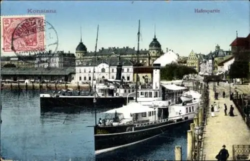 Ak Konstanz am Bodensee, Hafen, Dampfschiffe, Promenade