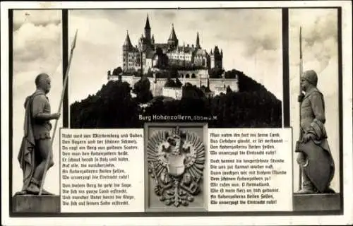 Ak Zimmern Bisingen im Zollernalbkreis, Burg Hohenzollern, Wappen, Gedicht