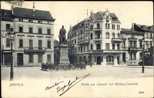 Ak Krefeld am Niederrhein, Partie am Ostwall mit Moltke-Denkmal