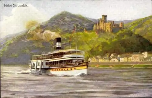 Künstler Ak Stolzenfels Koblenz am Rhein, Schloss, Dampfer, Köln-Düsseldorfer Rheindampfschifffahrt