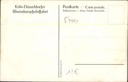 Künstler Ak Stolzenfels Koblenz am Rhein, Schloss, Dampfer, Köln-Düsseldorfer Rheindampfschifffahrt