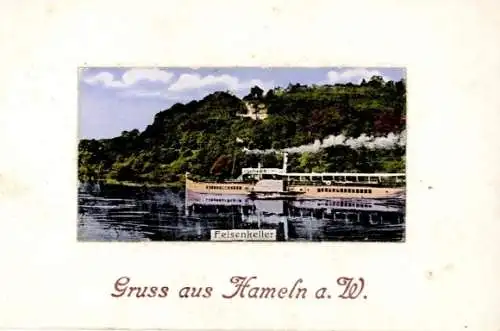 Ak Hameln an der Weser Niedersachsen, Felsenkeller, Dampfer