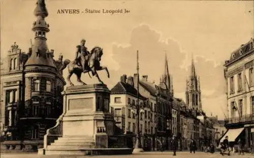 Ak Antwerpen Antwerpen Flandern, Statue Leopold I.