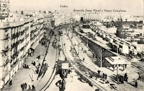 Ak Cádiz Andalucía, Avenida Isaac Peral und Paseo Canalejas