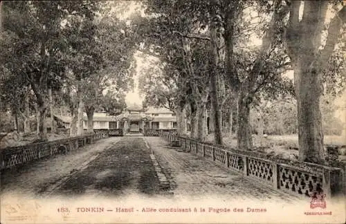 Ak Hanoi Tonkin Vietnam, Gasse, die zur Damenpagode führt