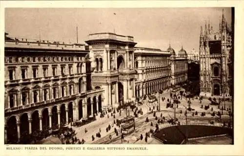 Ak Milano Mailand Lombardia, Piazza Duomo, Portici Settentrionali, Galleria Vittorio Emanuele