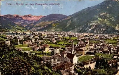 Ak Gries Bozen Bolzano Südtirol, Gesamtansicht, Rosengarten