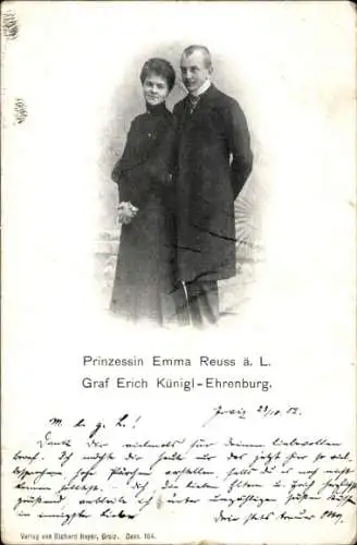 Ak Prinzessin Emma Reuss ä. L., Graf Erich Künigl-Ehrenburg