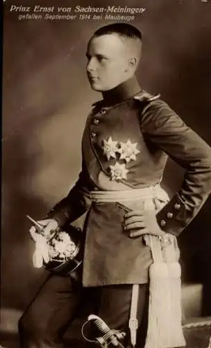 Ak Prinz Ernst von Sachsen Meiningen, Portrait in Uniform, Orden