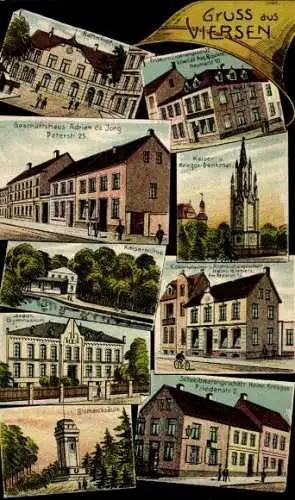 Litho Viersen in Nordrhein Westfalen, Bahnhof, Geschäftshaus, Kolonialwaren, Gymnasium