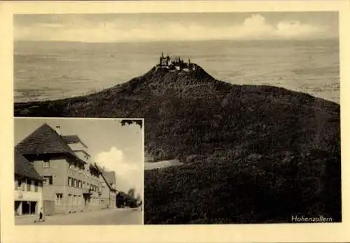 Ak Hechingen im Zollernalbkreis, Fliegeraufnahme, Hohenzollern, Bahnhofhotel Löwen