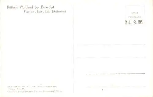 Ak Baienfurt in Oberschwaben Württemberg, Fliegeraufnahme, Rittlers Waldbad