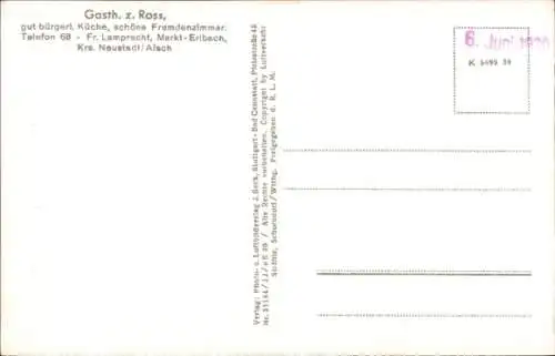 Ak Markt Erlbach in Mittelfranken, Fliegeraufnahme, Gasthaus zum Ross