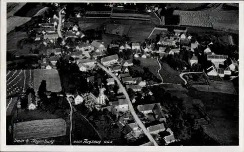 Ak St Johann Train in der Hallertau Niederbayern, Fliegeraufnahme