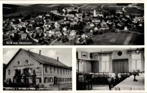 Ak Hawangen in Schwaben Unterallgäu, Fliegeraufnahme, Gasthaus Hans Gutter, Innenansicht