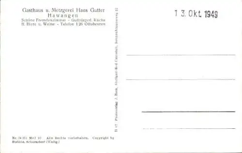 Ak Hawangen in Schwaben Unterallgäu, Fliegeraufnahme, Gasthaus Hans Gutter, Innenansicht