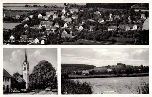 Ak Esenhausen Wilhelmsdorf in Württemberg, Fliegeraufnahme, Kirche, See