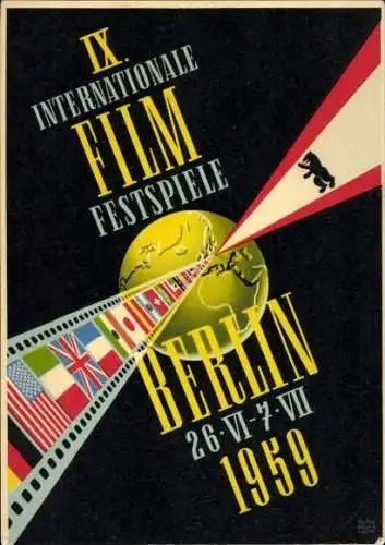 Ak Berlin, IX. Internationale Film-Festspiele 1959, Wappen, Fahnen