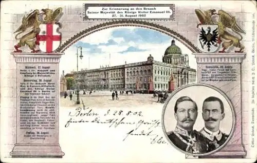 Passepartout Litho Berlin Mitte, Kaiser Wilhelm II., König Viktor Emanuel III., Staatsbesuch 1902