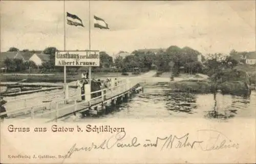 Ak Berlin Spandau Gatow, Wasserpartie, Steg, Gasthaus zur Linde