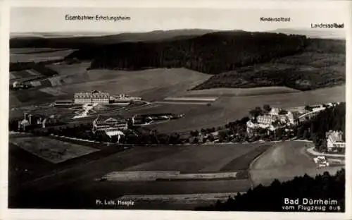 Ak Bad Dürrheim Schwarzwald, Fr. Luis. Hospiz, Eisenbahner Erholungsheim, Solbad, Fliegeraufnahme