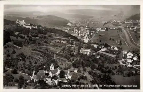 Ak Rötteln Haagen Lörrach in Baden, Burgruine Rötteln, Röttler Schloss, Wiesental, Fliegeraufnahme