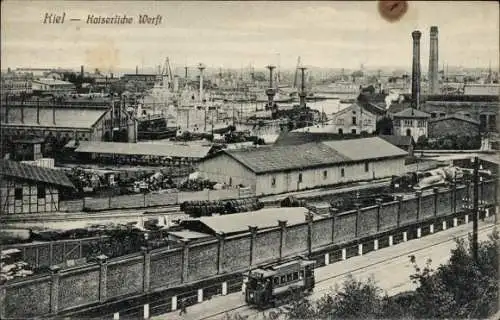 Ak Kiel in Schleswig Holstein, Kaiserliche Werft, Straßenbahn