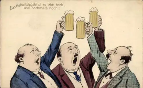 Ak Geburtstag, Männer stoßen auf ein Geburtstagskind an, Bier