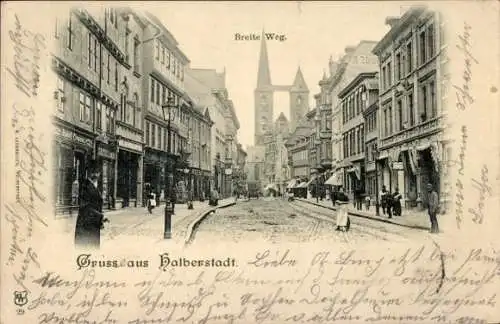 Ak Halberstadt am Harz, Breite Weg, Kirche, Geschäfte