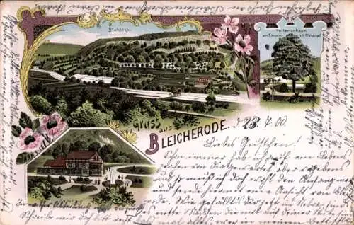 Litho Bleicherode am Harz, Bleichtal, Kastanienbaum, Badehaus