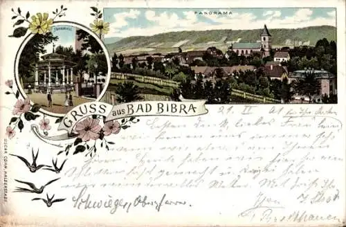 Litho Bad Bibra im Burgenlandkreis, Panorama, Kirche, Pavillon