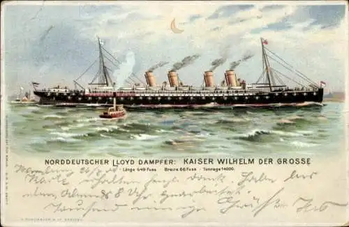 Halt gegen das Licht Litho Dampfer Kaiser Wilhelm der Große, Norddeutscher Lloyd Bremen