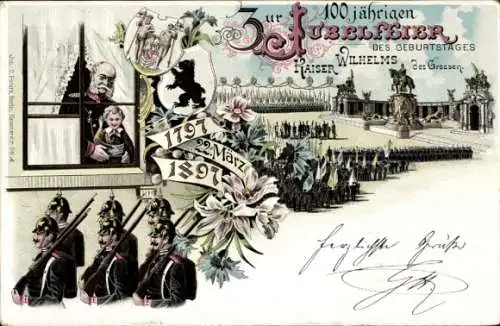 Wappen Litho 100jähriger Geburtstag Kaiser Wilhelm I. von Preußen 1897
