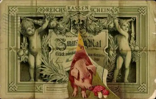 Ak Geldschein, Reichskassenschein, Schwein, Pilze