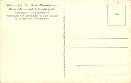 Ak Berlin Tempelhof Mariendorf, Weinrichs Ombinusvermietung, Britzer Straße 13