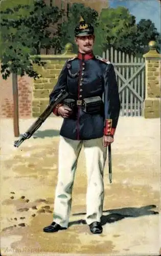 Künstler Ak Hoffmann, A., Deutscher Soldat in Uniform, Pickelhaube, Gewehr