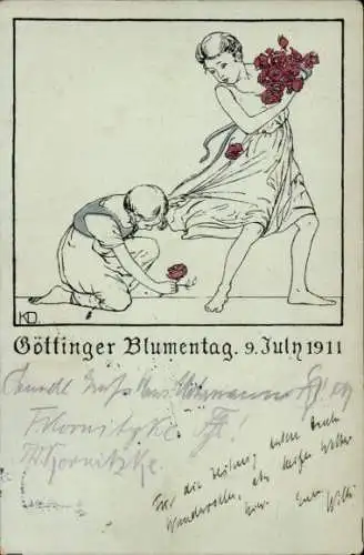 Künstler Ak Göttingen in Niedersachsen, Göttinger Blumentag 1911, Mädchen mit Blumenstrauß