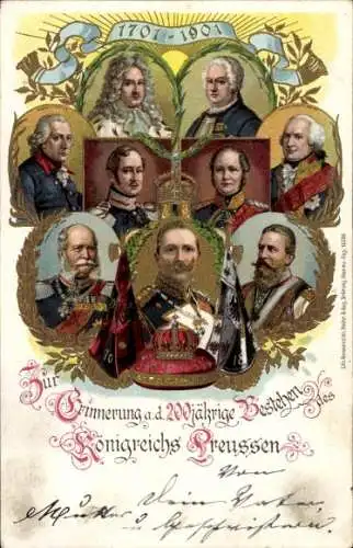 Präge Litho 200jähriges Bestehen Königreichs Preußen, Kaiser Wilhelm II., Kaiser Wilhelm I.