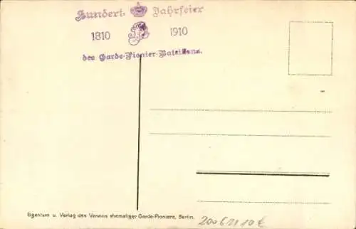 Ak 100-Jahrfeier des Garde-Pionier-Bataillon, Pionier der Stamm-Kompagnie 1810, Garde-Pionier 1910