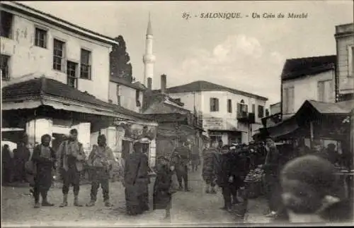 Ak Thessaloniki Griechenland, Markt, Straßenpartie, Anwohner