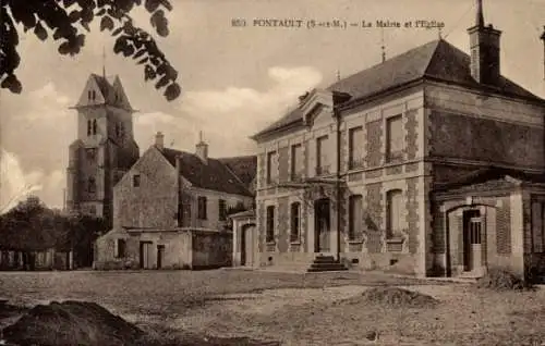 Ak Pontault Seine et Marne, Mairie, Kirche