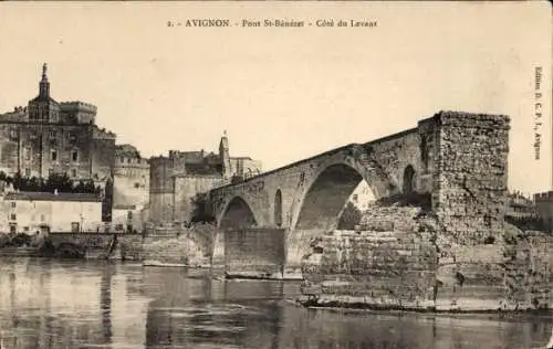 Ak Avignon Vaucluse, Pont St-Benezet, Cote du Levant