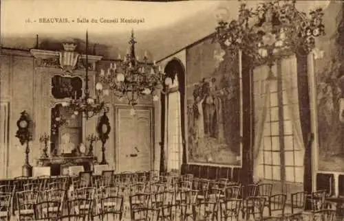 Ak Beauvais Oise, Salle du Conseil Municipal, Gemälde, Kronleuchter