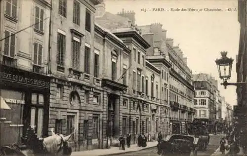 Ak Paris, School of Bridges and Roads, Straßenpartie in der Stadt