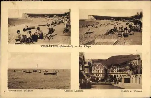 Ak Veulettes sur Mer Seine Maritime, Strand, Promenade, Klischees Lacosta, Hotels, Casino