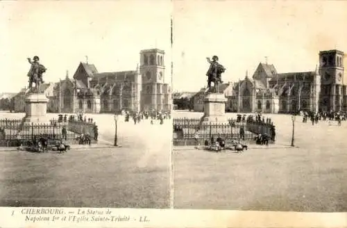 Stereo Ak Cherbourg Manche, Denkmal Napoleon I., Kirche St Trinité