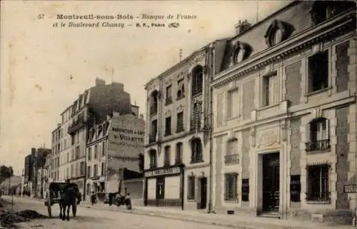 Ak Montreuil sous Bois Seine Saint Denis, Banque de France et le Boulevard Chanzy